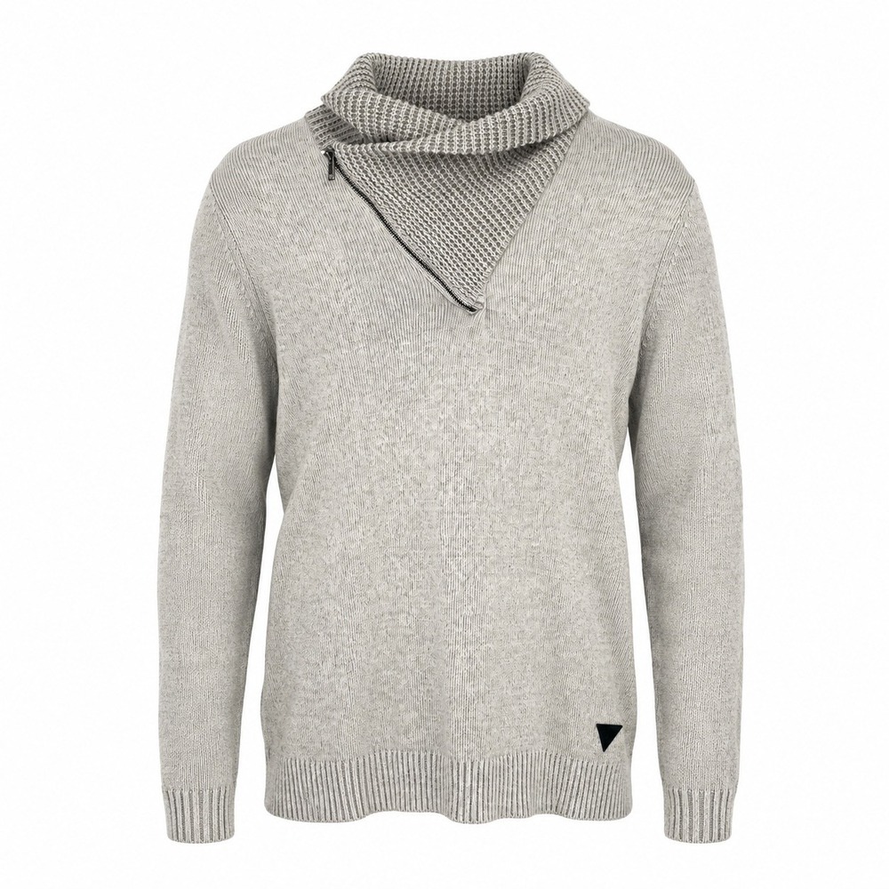 GUESS Men's XL Gray Cowl Neck Knit Pullover Sweater Logo Long Sleeve